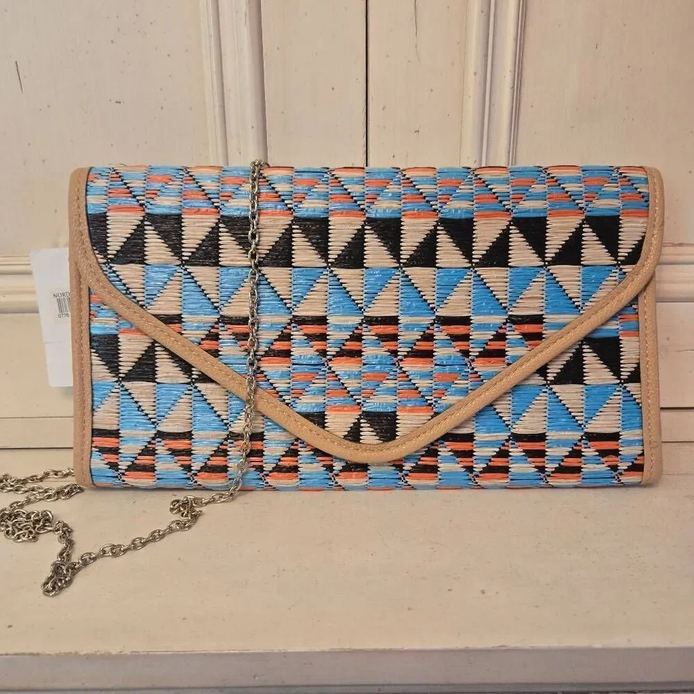 NWT Natasha Couture Woven Straw Clutch with chain Handle Nordstrom